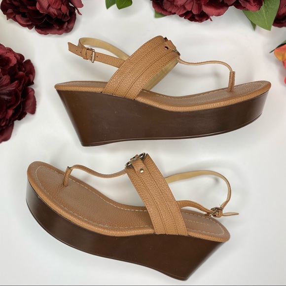 Tommy Hilfiger Signature Logo Thong Platform Wedge Camel Color Sandals 9 1/2M - Picture 7 of 8